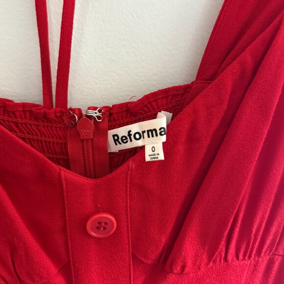 Reformation | Tomato Red Tayler Midi Dress Size 0 Sweetheart Neck Tie Back - Picture 5 of 5